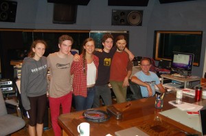 LtR, RuthMabel, Leo, Sami, Leo, Tristan, and Pat, minutes after the last track was recorded, long after midnight...